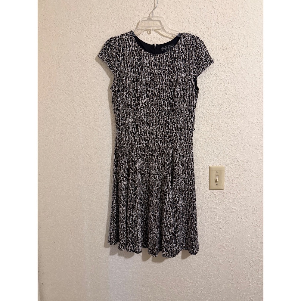 Jessica Howard Womens Black White Geometric‎ Fit and Flare Cap Sleeve Dress 6